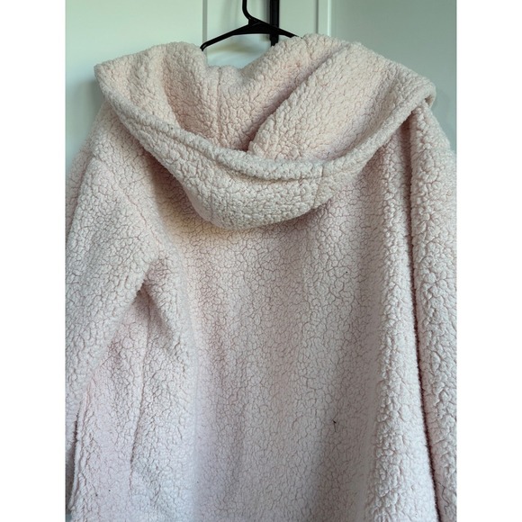 Forever‎ 21 Pink Sherpa Hooded Open Front Cardigan Sweater Large - Picture 3 of 6